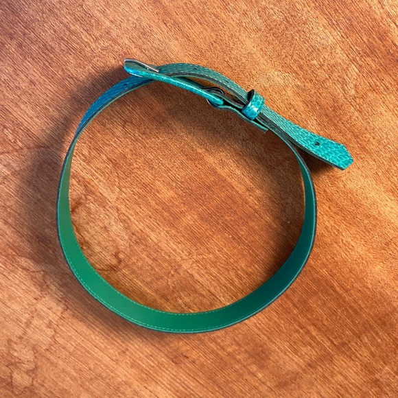 Vintage Green Leather Snakeskin Skinny Belt 1980s 1990s - Picture 4 of 11